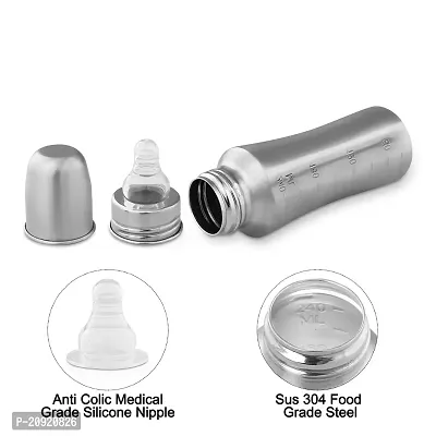 Home's and Kitchen 240 ml Stainless Steel 304 Grade New Born Baby Feeding Bottle Milk/Water Feeding with Internal ml Marking-thumb2
