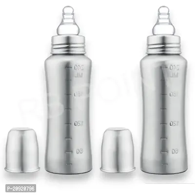 Pack of 2 Stainless Steel Baby Feeding Bottle, Milk Feeding, Water Feeding 240 ml Easy to Hold Bottle for Kids Babies Light Weight