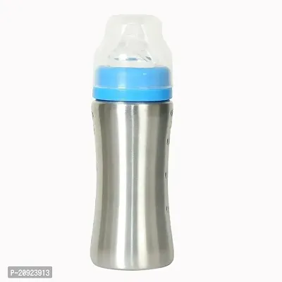 RB POINT Stainless Steel (2 in 1) Feeding Bottle/Sippers I Steel Feeder Cum Sipper for Baby, Kids (250ml) Steel Bottle with Plastic Cap-thumb0