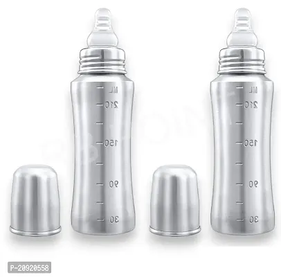 Pack of 2 Anti-Corrosion Stainless Steel Baby Feeding Bottle for Kids/Steel Feeding Bottle for Milk and Baby Drinks Zero Percent Plastic No Leakage (240 ML Bottle)-thumb0