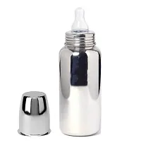 RB POINT Regular Stainless Steel Baby Feeding Bottles (240 ML Mirror Finish Plain Silver) with Steel Travel Cap, Nipple (Pack of 2)-thumb3