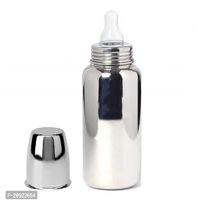 RB POINT Regular Stainless Steel Baby Feeding Bottles (240 ML Mirror Finish Plain Silver) with Steel Travel Cap, Nipple (Pack of 2)-thumb4