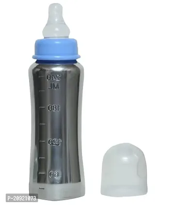 RB POINT Baby Milk Feeding Bottle with Stainless-Steel  Nipple Absolute Light Weight Leakage Proof Easy Clean Design - 240 ML (Pack of 1)-thumb0