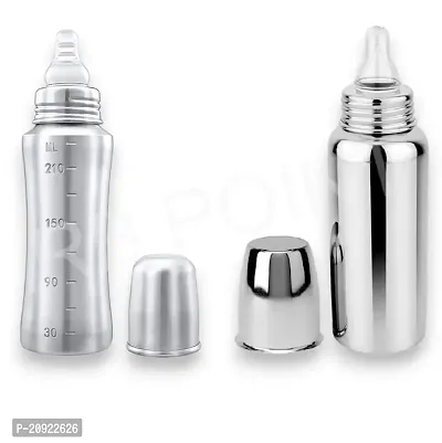 Pack of 2 Stainless Steel Infant Baby Feeding Bottle Milk Bottle for New Born Baby, Medium-Flow Nipple Anti-Corrosion(240 ML)-thumb0