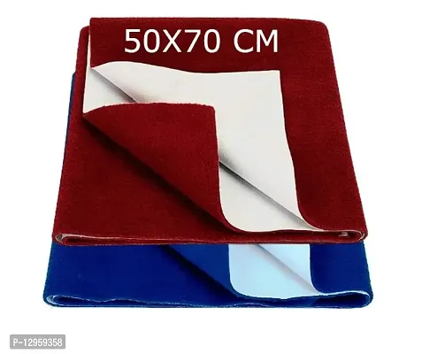 Baby Bed Protector | Waterproof Dry Sheet Small Combo Pack of 2 Maroon+Blue Size 20x27 Inch-thumb0