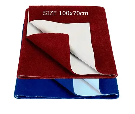Baby Bed Protector | Waterproof Dry Sheet Medium Combo Pack of 2 Maroon+Blue Size 40x27 Inch