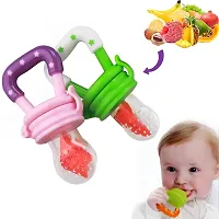 Baby Food and Fruit Feeder Cum Nibbler with Ergonomic Handle BPA Free Soft Silicon Pacifier Teether for Baby-thumb2
