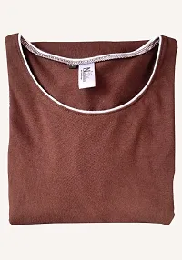 100% Cotton - Coffee Colour With White Piping Full Sleeves T-shirt-thumb3