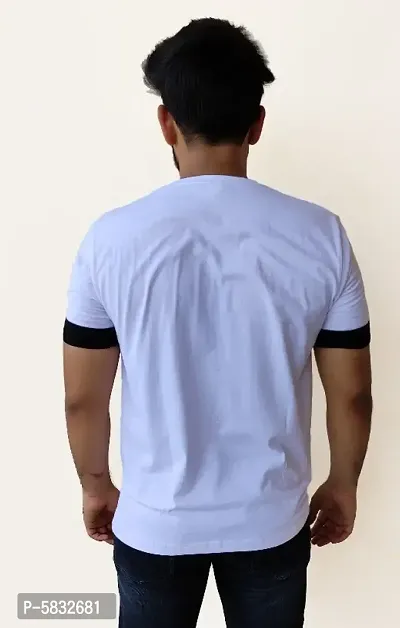 100% Cotton White Colour With Black Pocket Stylish T-shirt-thumb2