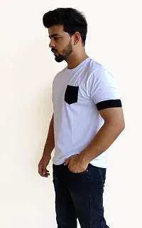 100% Cotton White Colour With Black Pocket Stylish T-shirt-thumb2