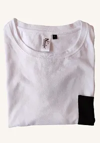 100% Cotton White Colour With Black Pocket Stylish T-shirt-thumb3