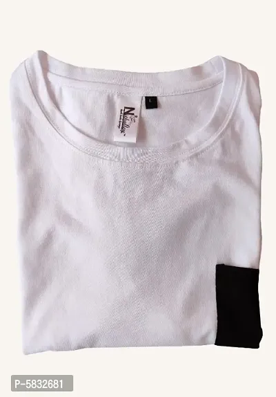 100% Cotton White Colour With Black Pocket Stylish T-shirt-thumb4