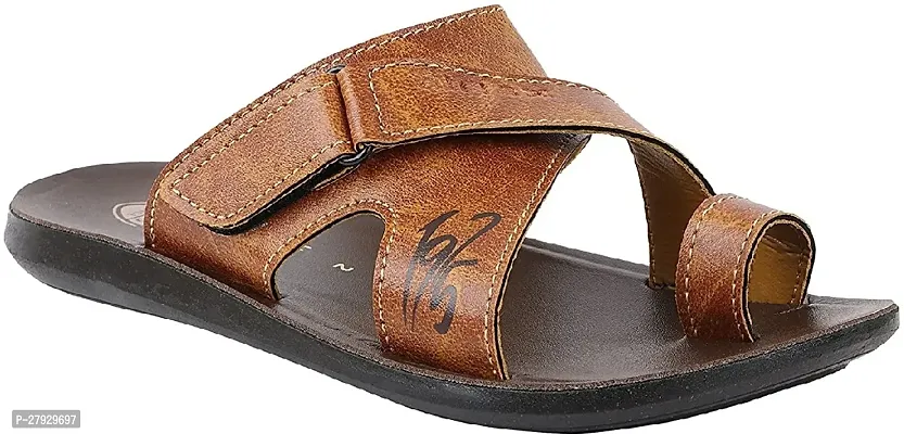 Stylish Tan Synthetic Slippers For Men-thumb0