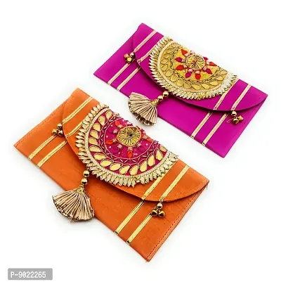 SATYAM KRAFT 2 Pcs Gifting Shagun Fabric Material Traditional Design Multi Purpose Envelope Lifafa Cover With Different Color, Useful In Occations Like Birthday, Anniversary, Rakshabandhan, Diwali, New Year, All Festivals And Money Gifting (Pack of 2)-thumb3