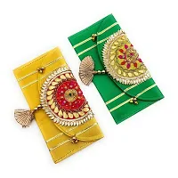 SATYAM KRAFT 2 Pcs Gifting Shagun Fabric Material Traditional Design Multi Purpose Envelope Lifafa Cover With Different Color, Useful In Occations Like Birthday, Anniversary, Rakshabandhan, Diwali, New Year, All Festivals And Money Gifting (Pack of 2)-thumb1