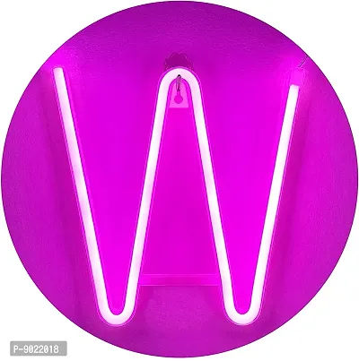 SATYAM KRAFT Marquee Alphabet Shaped Letter-W Neon Led Light for Romantic Gift, Room Surprise Decor, Home Decoration, Night Light Lamp, Any Occasion Decorative Light and Wall Lamp (Pink, 1 Piece) (Letter-W)-thumb0