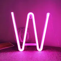 SATYAM KRAFT Marquee Alphabet Shaped Letter-W Neon Led Light for Romantic Gift, Room Surprise Decor, Home Decoration, Night Light Lamp, Any Occasion Decorative Light and Wall Lamp (Pink, 1 Piece) (Letter-W)-thumb1