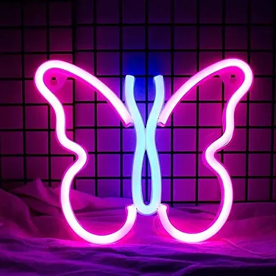 1 Pcs Butterfly Neon Colorful LED Light for Home Decoration, Brighten Up Your Living Space, Also Used in Parties as Decoration (Blue and Pink Color, 1 Piece)