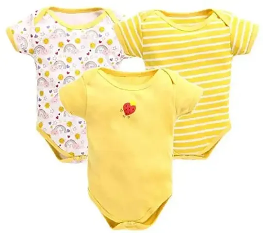 Stylish Cotton Self Pattern Sleep Set Rompers For Infants Pack of 3