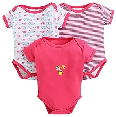 Stylish Cotton Self Pattern Sleep Set Rompers For Infants- Pack Of 3