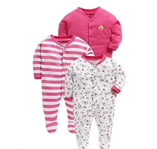 Stylish Self Pattern Sleep Set Rompers For Infants- Pack Of 3