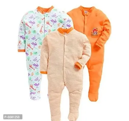 Stylish Cotton Self Pattern Sleep Set Rompers For Infants- Pack Of 3