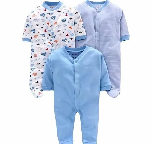 Stylish Self Pattern Sleep Set Rompers For Infants- Pack Of 3