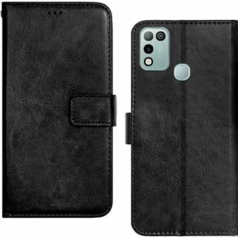 RRTBZ Foldable Wallet Flip Cover Case Compatible for Infinix Smart 5 -Black