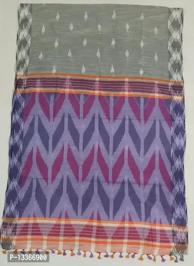 Original linen ikkat print handloom saree-thumb0