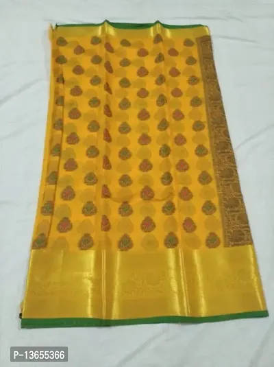 Designer yellow Banarasi silk zari border saree-thumb0