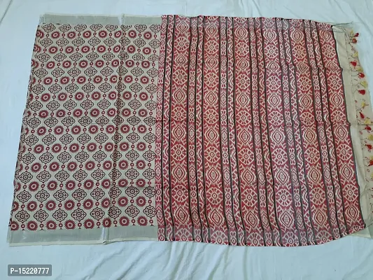 Kalamkari Block print linen handloom woven Saree with zari border.-thumb0