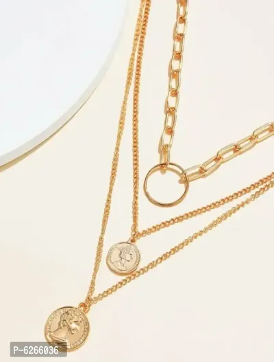 Handmade Fashionable Trendy Gold Delicate Dainty Triple Layer Coin Necklace-thumb0