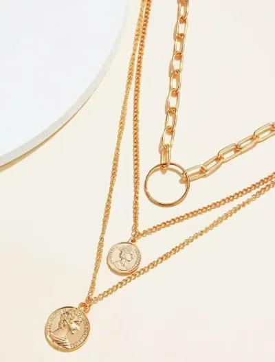 Handmade Fashionable Trendy Delicate Dainty Triple Layer Coin Necklace