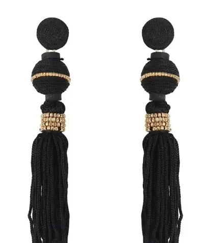 Buy Ayesha Black Beaded Oversized Long Tassel Earrings for Women Online in  India