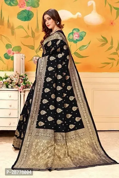 Stylish Silk Blend Black Embroidered Saree with Blouse piece For Women-thumb2