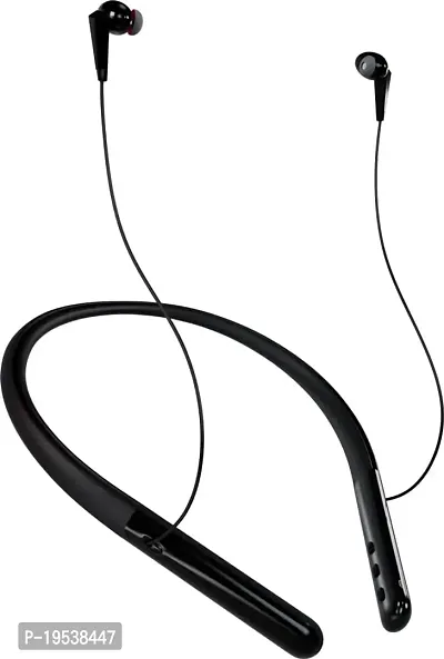 Stylish Black On-ear And Over-ear Bluetooth Wireless Neckband Headphones With Microphone-thumb0