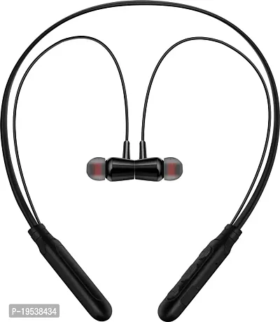 Stylish Black On-ear And Over-ear Bluetooth Wireless Neckband Headphones With Microphone-thumb0