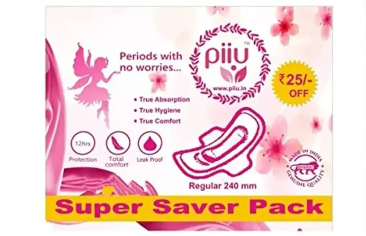 Piiu Dry Comfort Rash Free Ultra Thin Regular Sanitary Pad L (240mm) | Dermatologically tested |99.99% germ protection, Pack of 30 Pads