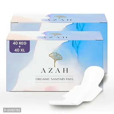 Azah Organic Cotton Rash Free Sanitary Pads For Women - Super Saver Box of 80 Pads Without Disposable Bags