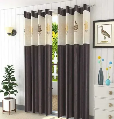 Luxury Transparent Polyester Floral-Net Patch Eyelet Curtain (Pack of 2 Pcs)