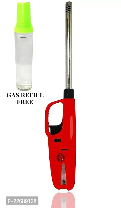 Gas Lighter for Gas Stove with Gas Refill Bottle Can Cylinder with Adjustable Flame Refilable BBQ Lighter Use for Candle, Diya, Barbecue, Home Use (Multicoloured)