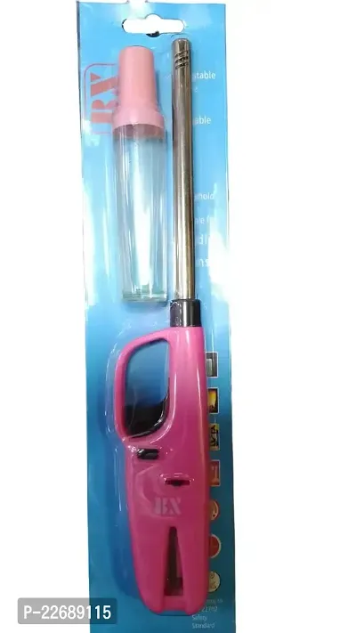 Adjustable Plastic and Stainless Steel Flame Gas Lighter with Gas Refill and Child Lock Kitchen Lighter for Stove Chulha(PINK)