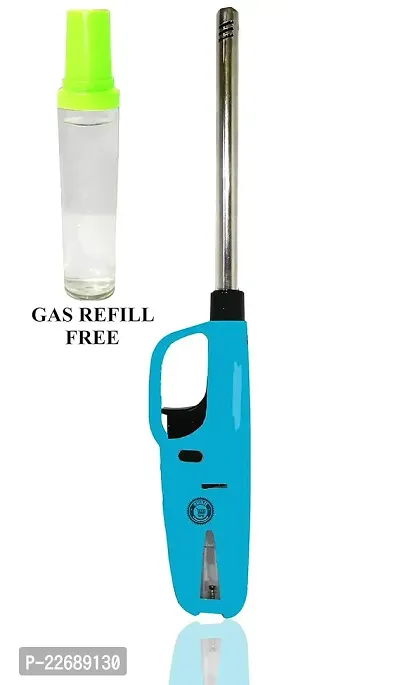 Gas Lighter for Gas Stove with Gas Refill Bottle Can Cylinder with Adjustable Flame Refilable BBQ Lighter Use for Candle, Diya, Barbecue, Home Use (BLUE)