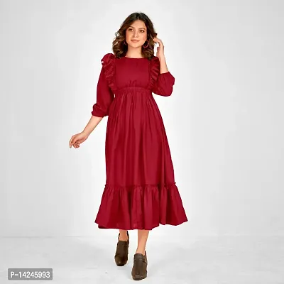 Womens A-line Rayon Midi Dress-thumb2