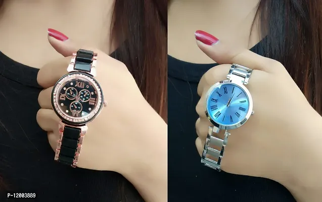 Stylish Stainless Steel Analog Watches For Women- 2 Pieces-thumb0