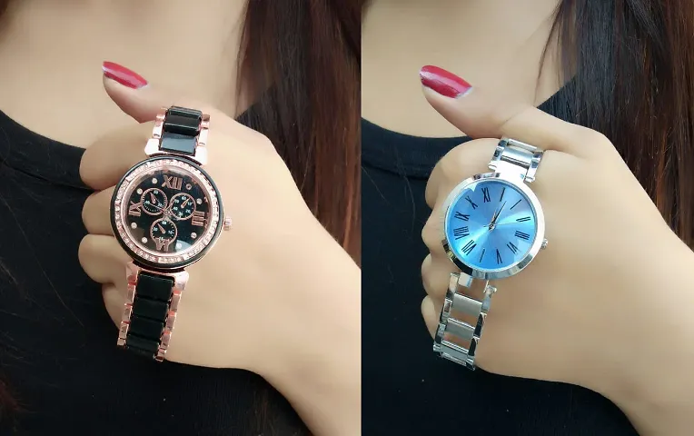 Stylish Stainless Analog Watches For Women- 2 Pieces