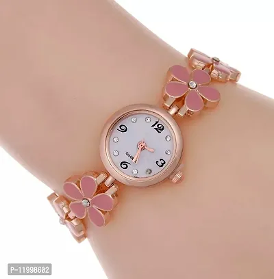 Flower Pattern Rose Gold Analog Watch For Girls