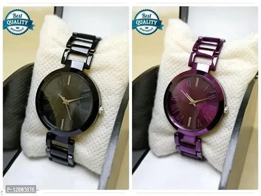 Stylish Metal Analog Watches For Women- 2 Pieces-thumb0