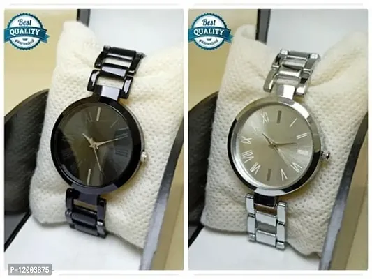 Stylish Metal Analog Watches For Women- 2 Pieces-thumb0