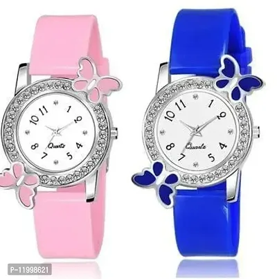 Butterfly Rubber Analog Watch For Girls Pack of 2